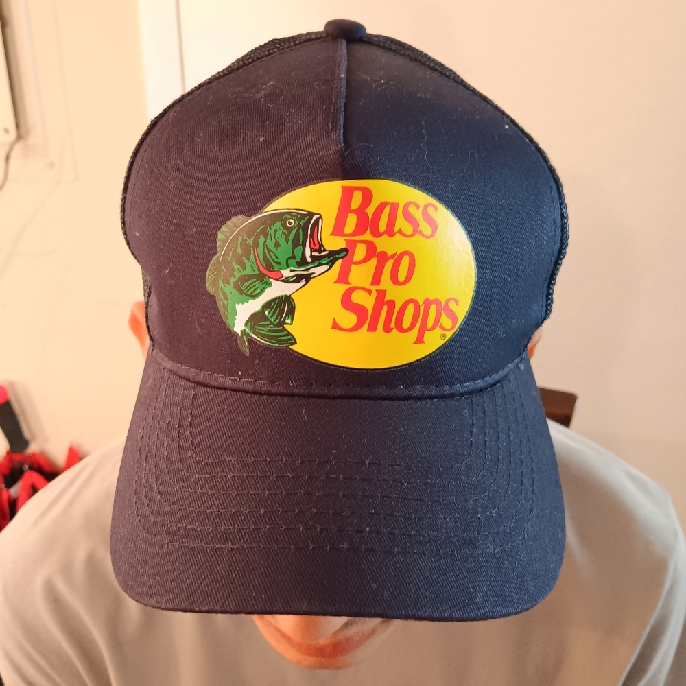 Bass Pro Shops Hat, Fish, Navy Blue, Mesh back, One Size Fits Most, Snapbackmi